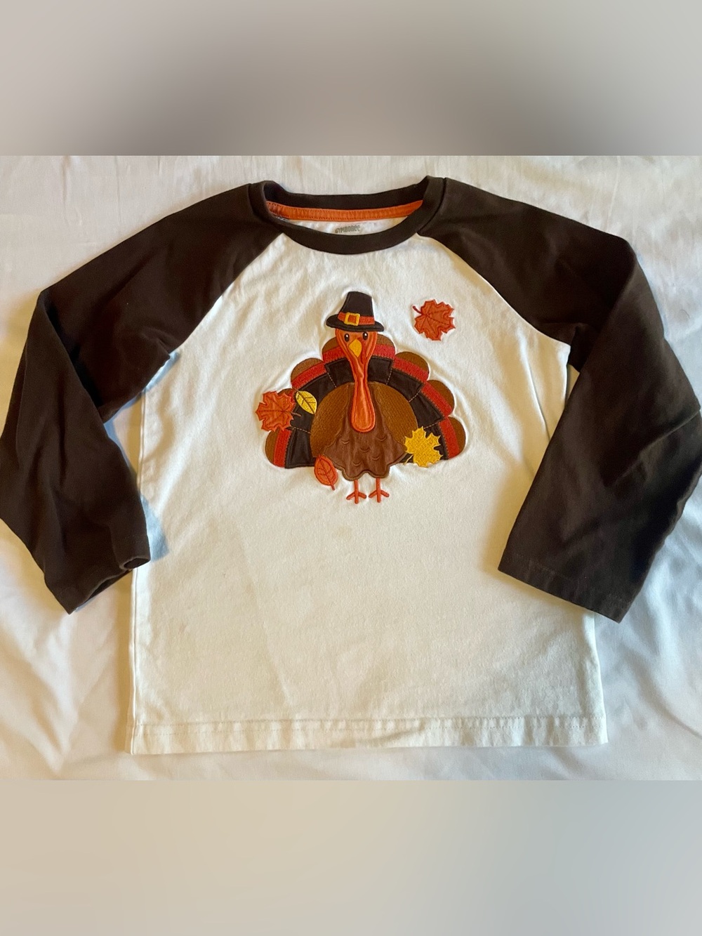 Kids Gymboree Long-Sleeve Turkey Applique Tee - Brown & White